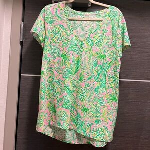 Lilly Pulitzer Vibrant Green and Pink Short Sleeve Tee